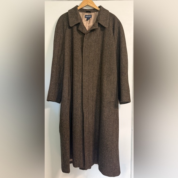 Lands' End Other - Lands’ End USA 100% Lambs Wool Herringbone Blazer 46R Brown Tweed Sport Coat